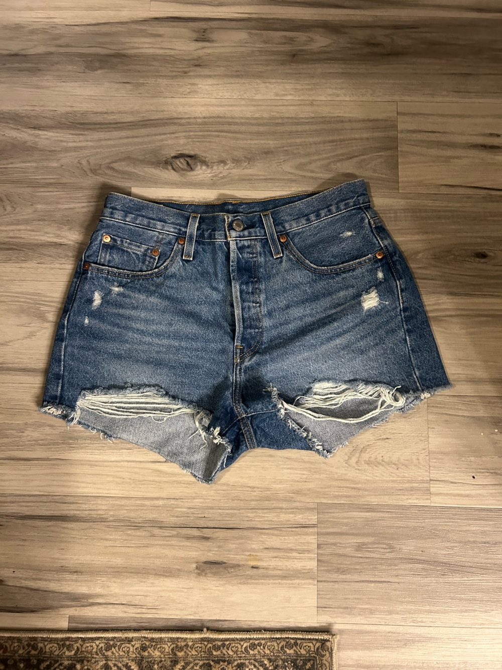 Levi's Blue Distressed High-Rise Denim Shorts New without tags
